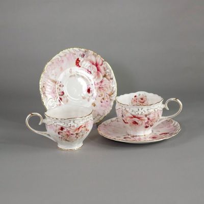 Image showing  Ceramic Roses / Floral Design Cup & Saucer Set of 2