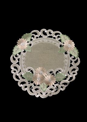 Jiallo Fleur Latte Embroidered Cutwork Round Placemat, 24 in. Diameter Table Linen Decor, Water Resistance, Machine Wash Safe