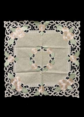 Jiallo Fleur Latte Embroidered Cutwork Square Tablecloth, 36 in. Square Table Linen Decor, Water Resistance, Machine Wash Safe