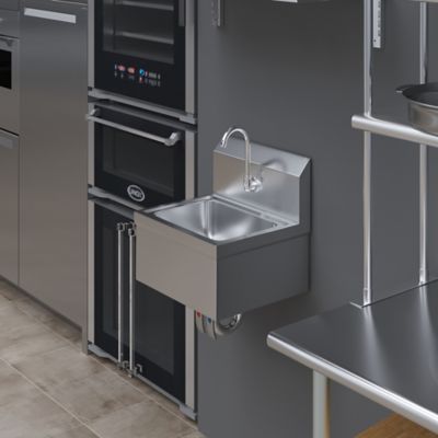 Image showing  Stainless Steel Hands Free Wall Mounted Hand Sink with Double Knee Valves and Faucet