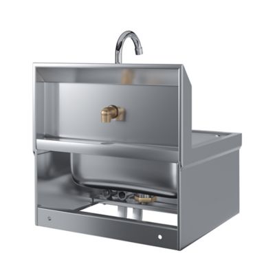 Image showing 8 th AmGood Stainless Steel Hands Free Wall Mounted Hand Sink with Double Knee Valves and Faucet