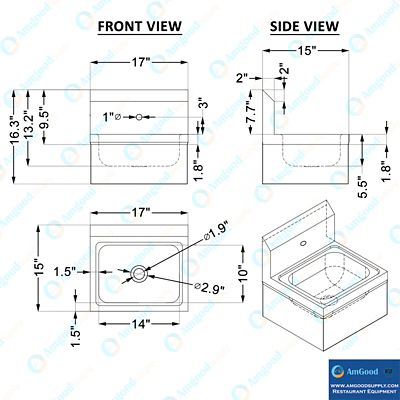 Image showing 9 th AmGood Stainless Steel Hands Free Wall Mounted Hand Sink with Double Knee Valves and Faucet