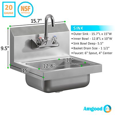 Image showing  Stainless Steel Hand Sink with Faucet