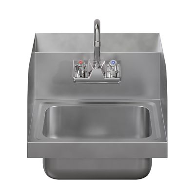 Image showing  Stainless Steel Hand Sink with Side Splash Guard and Gooseneck Faucet