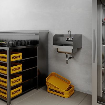 Image showing  Stainless Steel Hand Sink with Side Splash Guard and Gooseneck Faucet