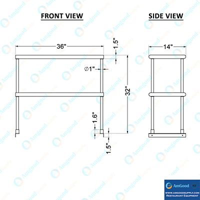 Image showing 8 th AmGood Stainless Steel Double Deck Over Shelf, TDOS-1436
