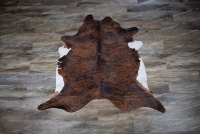 Image showing  Genuine Cowhide Rug, Dark Brindle White Belly