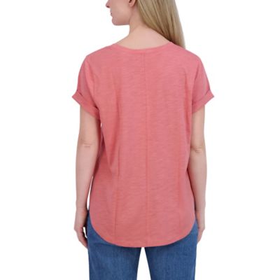 Image showing  Women's Slub Shirttail Hem V-Neck Short-Sleeve T-Shirt
