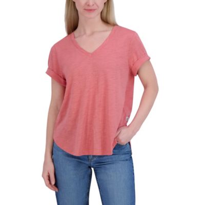 Image showing  Women's Slub Shirttail Hem V-Neck Short-Sleeve T-Shirt
