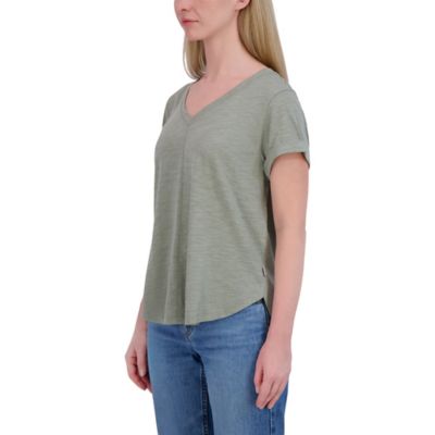 Image showing  Women's Slub Shirttail Hem V-Neck Short-Sleeve T-Shirt