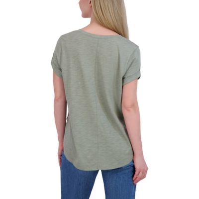Image showing  Women's Slub Shirttail Hem V-Neck Short-Sleeve T-Shirt
