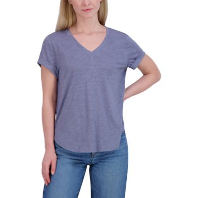 Image showing  Women's Slub Shirttail Hem V-Neck Short-Sleeve T-Shirt