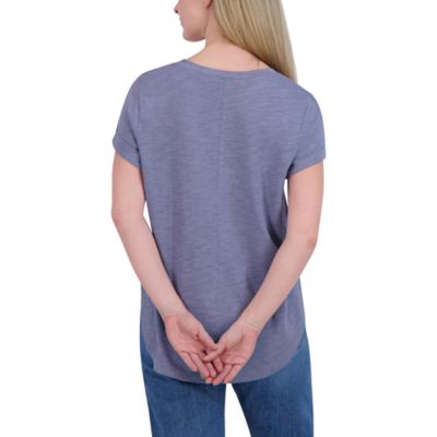 Image showing  Women's Slub Shirttail Hem V-Neck Short-Sleeve T-Shirt
