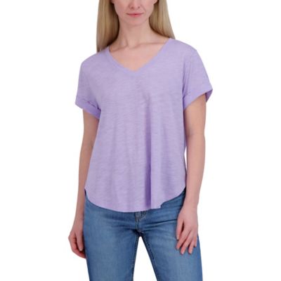 Image showing  Women's Slub Shirttail Hem V-Neck Short-Sleeve T-Shirt