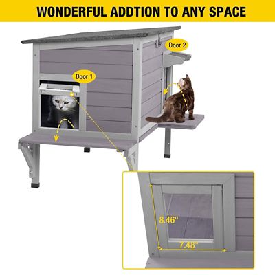 Image showing 5 th Aivituvin Heated Indoor/Outdoor Wooden Cat House, Gray