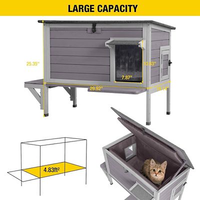 Image showing 6 th Aivituvin Heated Indoor/Outdoor Wooden Cat House, Gray