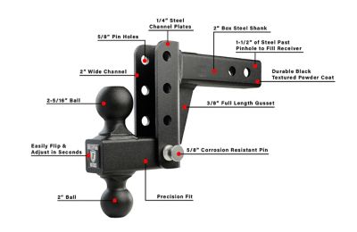 Image showing  2.0 in. Light Duty 4 in. Drop/Rise Hitch, Rated up to 10,000 lb.