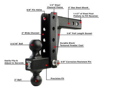 Image showing  2.0 in. Light Duty 6 in. Drop/Rise Hitch, Rated up to 10,000 lb.