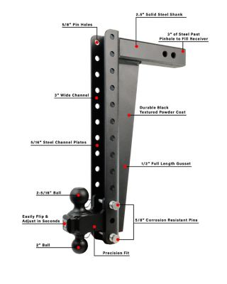 Image showing  2.5 in. Heavy Duty 20 in. Drop/Rise Hitch, Rated up to 22,000 lbs.