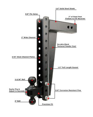 Image showing  3.0 in. Heavy Duty 18 in. Drop/Rise Hitch, Rated up to 22,000 lbs.