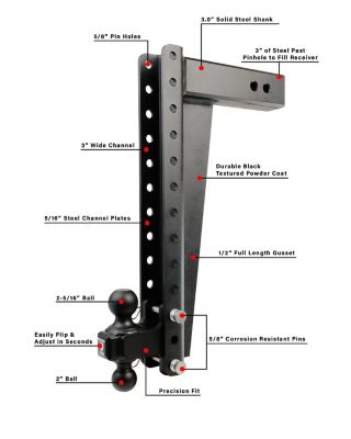 Image showing  3.0 in. Heavy Duty 20 in. Drop/Rise Hitch, Rated up to 22,000 lbs.