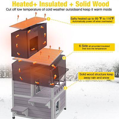 Image showing  AIR33-IN-HP 2-Story Outdoor Heated Cat House with Adjustable Heating Pad Insulation Liner