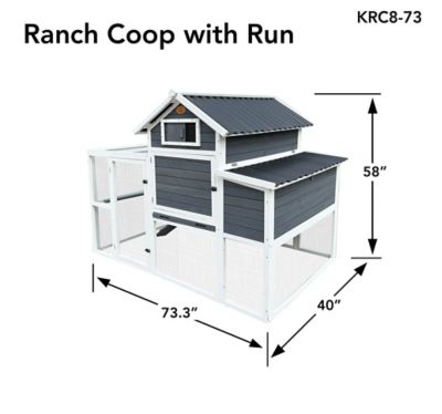 Image showing  Wooden Ranch Coop with Run 73.3L x 40W x 58H in.