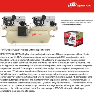 Image showing  2-2545E10-V Duplex 10HP 120 Gallon 230-3-60 Air Compressor