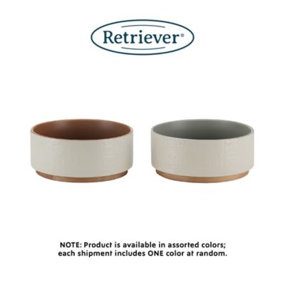 Image showing  68 oz. Linen Texture Large Ceramic Pet Bowl with Wood Base, Assorted