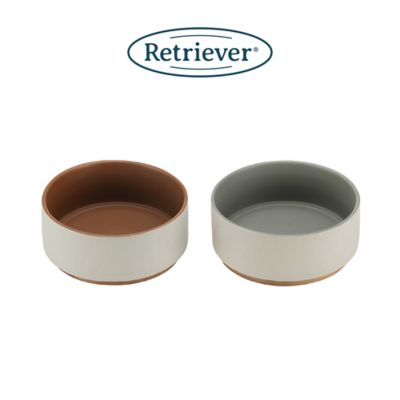 Image showing  68 oz. Linen Texture Large Ceramic Pet Bowl with Wood Base, Assorted