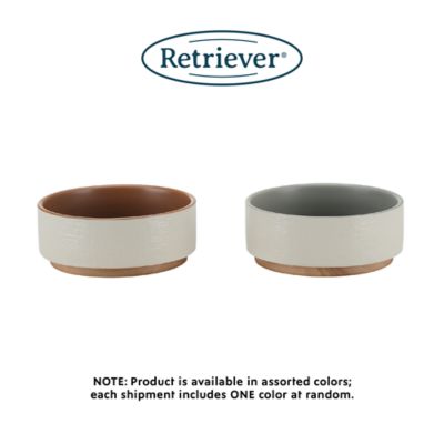 Image showing 1 th Retriever 15 oz. Linen Texture Small Ceramic Pet Bowl with Wood Base, Assorted