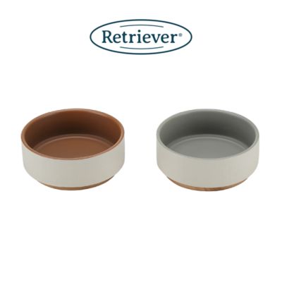 Image showing 4 th Retriever 15 oz. Linen Texture Small Ceramic Pet Bowl with Wood Base, Assorted