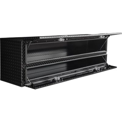 Image showing  21 x 18 x 90in. Gloss Black Diamond Tread Aluminum Flatbed Contractor Box with Lower Door