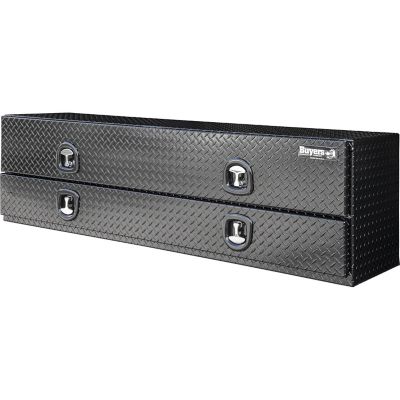 Image showing  21 x 18 x 96in. Gloss Black Diamond Tread Aluminum Flatbed Contractor Box with Lower Door