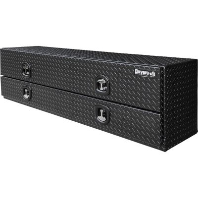 Image showing  21 x 18 x 96in. Textured Matte Black Diamond Tread Aluminum Flatbed Contractor Box with Lower Door
