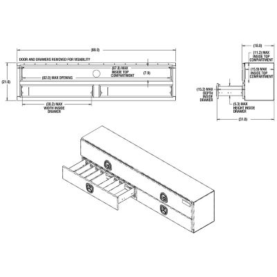 Image showing  21 in. x 18 in. x 88 in. Diamond Tread Aluminum Flatbed Contractor Box with Lower Drawers