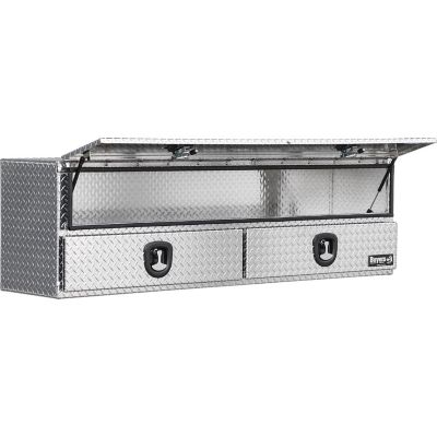 Image showing  21 in. x 18 in. x 88 in. Diamond Tread Aluminum Flatbed Contractor Box with Lower Drawers