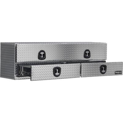 Image showing  21 in. x 18 in. x 88 in. Diamond Tread Aluminum Flatbed Contractor Box with Lower Drawers