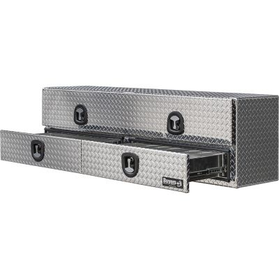 Image showing 5 th Buyers Products 21 in. x 18 in. x 88 in. Diamond Tread Aluminum Flatbed Contractor Box with Lower Drawers