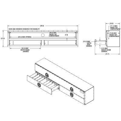 Image showing  21 in. x 18 in. x 90 in. Diamond Tread Aluminum Flatbed Contractor Box with Lower Drawers