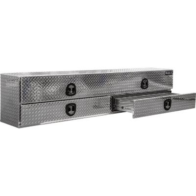 Image showing  21 in. x 18 in. x 96 in. Diamond Tread Aluminum Flatbed Contractor Box with Lower Drawers