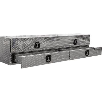 Image showing  21 in. x 18 in. x 96 in. Diamond Tread Aluminum Flatbed Contractor Box with Lower Drawers
