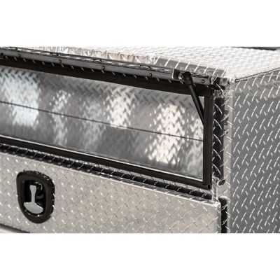 Image showing 5 th Buyers Products 21 in. x 18 in. x 96 in. Diamond Tread Aluminum Flatbed Contractor Box with Lower Drawers