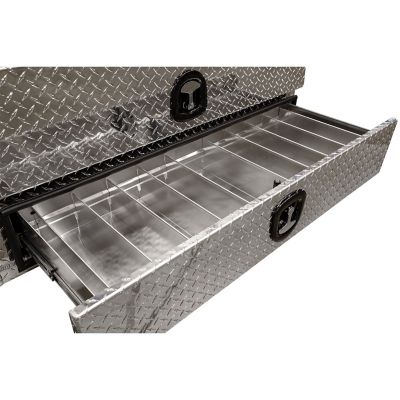 Image showing 6 th Buyers Products 21 in. x 18 in. x 96 in. Diamond Tread Aluminum Flatbed Contractor Box with Lower Drawers