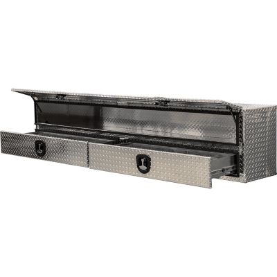 Image showing 7 th Buyers Products 21 in. x 18 in. x 96 in. Diamond Tread Aluminum Flatbed Contractor Box with Lower Drawers