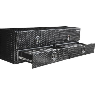 Image showing  21 in. x 18 in. x 88 in. Gloss Black Diamond Tread Aluminum Flatbed Contractor Box with Lower Drawers