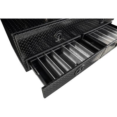 Image showing 5 th Buyers Products 21 in. x 18 in. x 88 in. Gloss Black Diamond Tread Aluminum Flatbed Contractor Box with Lower Drawers