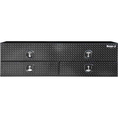Image showing 6 th Buyers Products 21 in. x 18 in. x 88 in. Gloss Black Diamond Tread Aluminum Flatbed Contractor Box with Lower Drawers