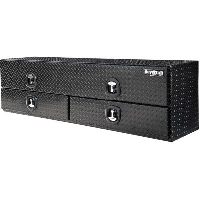 Image showing 8 th Buyers Products 21 in. x 18 in. x 88 in. Gloss Black Diamond Tread Aluminum Flatbed Contractor Box with Lower Drawers