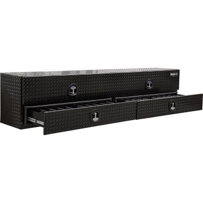 Image showing  21 in. x 18 in. x 90 in. Gloss Black Diamond Tread Aluminum Flatbed Contractor Box with Lower Drawers